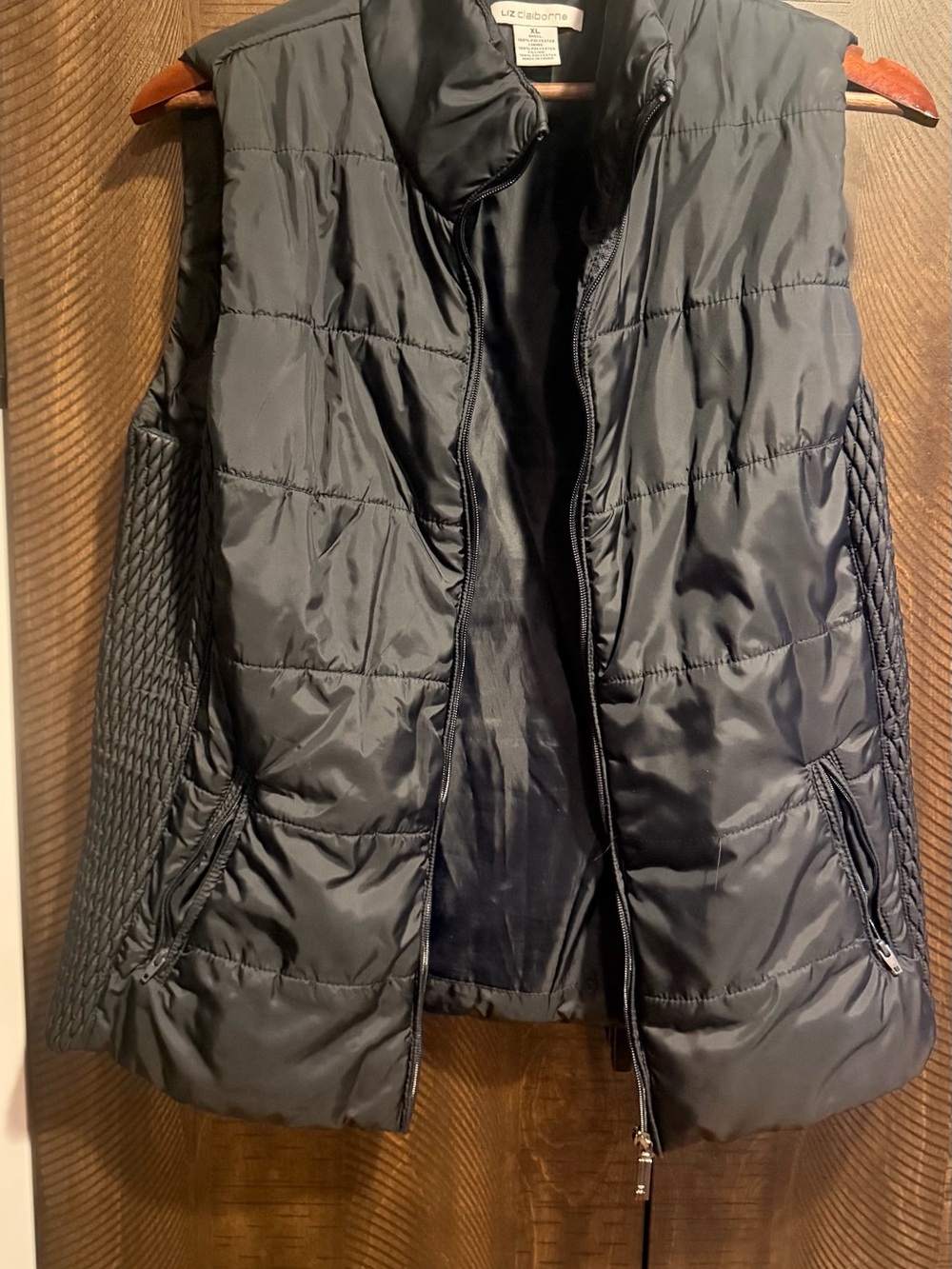 Liz Claiborne Blue Quilted Puffer Vest with Textured Side Panels